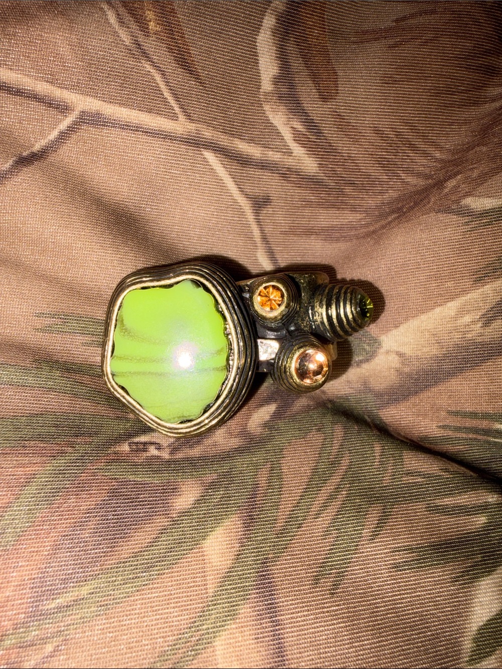 Statement Ring with Lime Green Stone